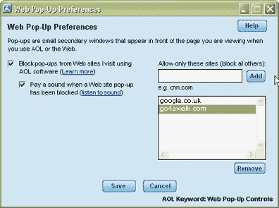 AOL - Allow Pop ups from go4awalk