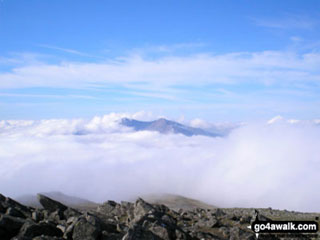 Glyder Fach and Glyder Fach poking out of a sea of clouds as seen from Carnedd Moel Siabod in the Snowdonia during a temperature inversion