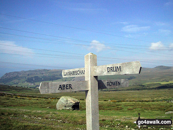 Walk cw172 Tal y Fan, Foel-ganol and Yr Orsedd from Bwlch y Ddeufaen - Sign Post on Bwlch y Ddeufaen