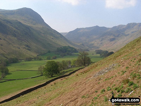 Walk c427 Helvellyn via Striding Edge from Patterdale - St Sunday Crag (left) and Grisedale from Brownend Plantation