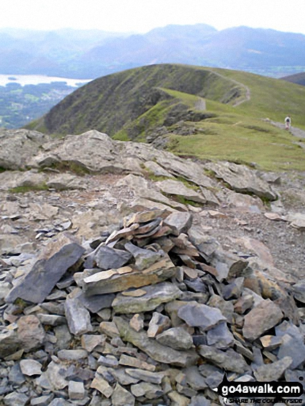 Hallsfell Top summit cairn with Gategill Fell Top and Knowe Crags in the background Blencathra or Saddleback