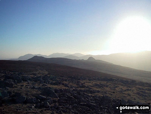 Walk c369 High Raise, Ullscarf and Grange Fell from Rosthwaite - Harrison Stickle (left) and Pike of Stickle (centre right) with the Coniston Fells beyond from High Raise (Langdale)