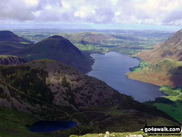 Walk c263 The High Stile Ridge from Buttermere - Bleaberry Tarn (bottom left), Mellbreak and Crummock Water  from High Stile