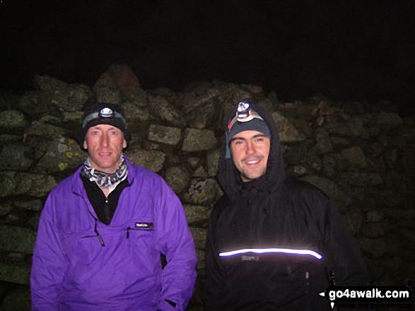 Walk c215 Scafell Pike from Seathwaite (Borrowdale) - Pete and Andy on Scafell Pike (at 4am) during the Three Peaks Challenge