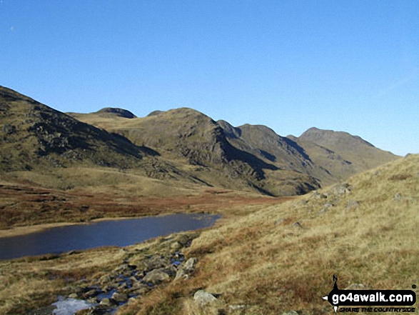 Great Knott, Crinkle Crags (Long Top), Gunson Knott, Crinkle Crags (South Top) and Bow Fell (Bowfell) from Red Tarn (Langdale)