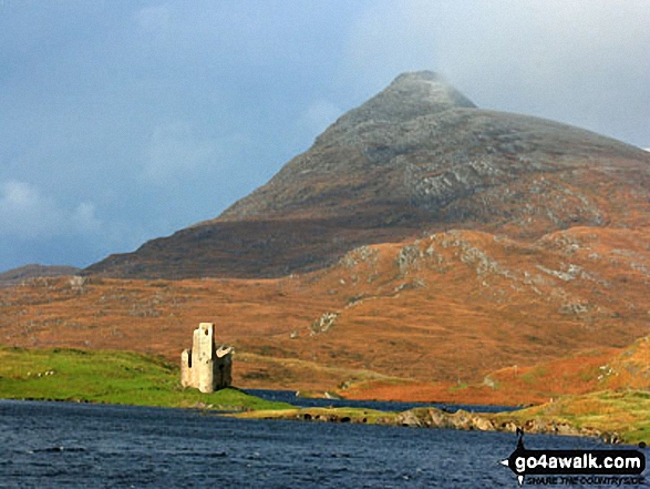 Ardvreck Castle on the shores of Loch Assynt with Quinag beyond from Ichnadamph