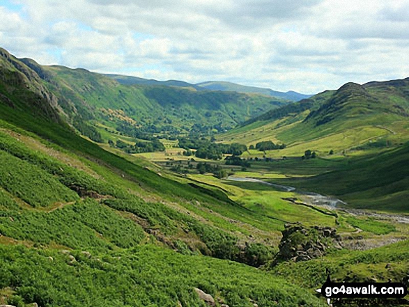 Great Langdale with Blea Rigg, Lang How and Silver How (left) and Lingmoor Fell (right) from the foot of Oxendale