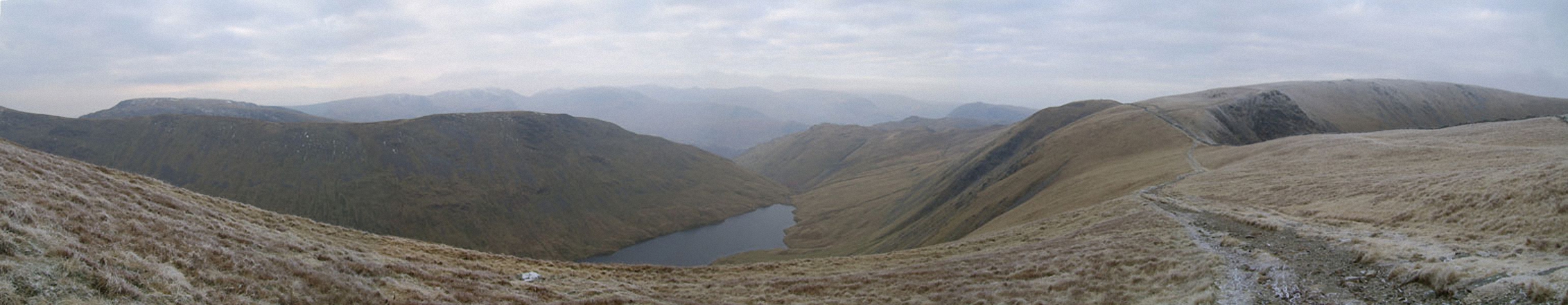 *Hayeswater with the Fairfield and Helvellyn Ridges beyond from High Street