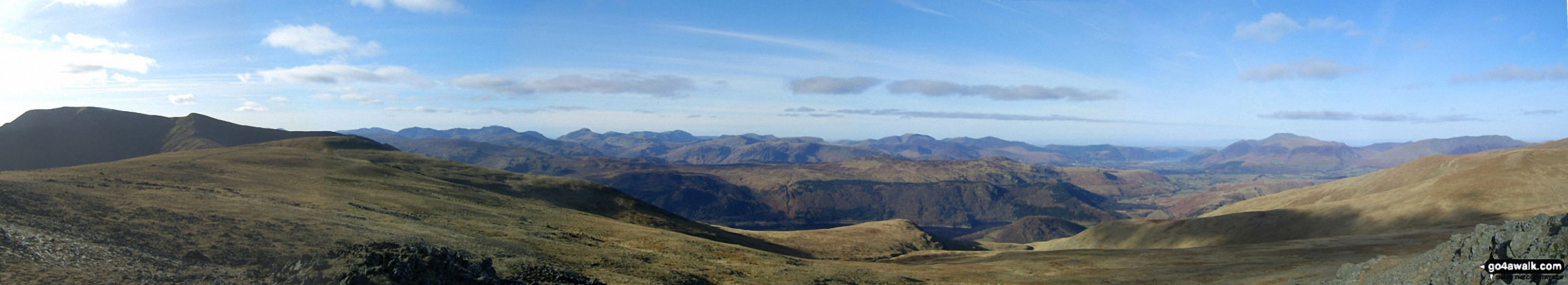 The Helvellyn summit ridge, Whiteside, Thirlmere and Watson's Dodd from Raise (Helvellyn) summit