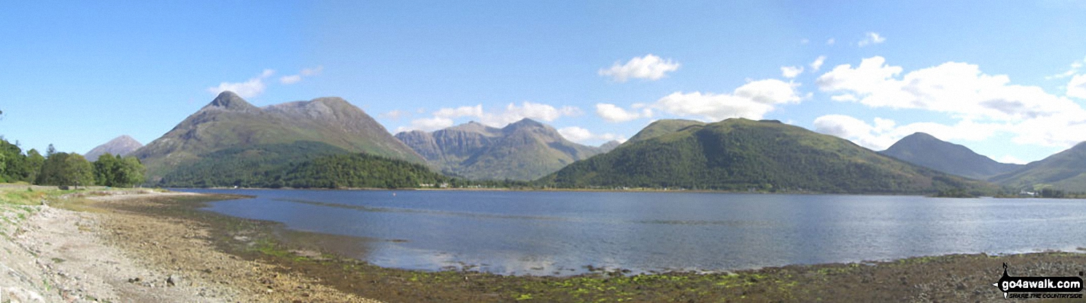 Looking across Loch Leven to The Pap of Glencoe, The Three Sisters of Glen Coe, Meall Mor and Beinn Fhionnlaidh