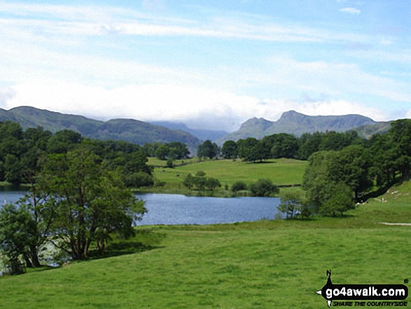 Loughrigg Tarn and the Langdale Pikes from below Ivy Crag