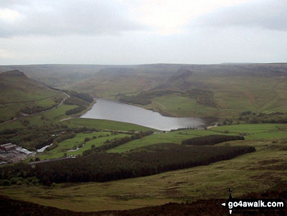 Walk gm150 Great Dove Stone Rocks Stable Stones Brow (Hoarstone Edge) from Dove Stone Reservoir, Greenfield - Dick Hill and Great Dove Stone Rocks above Dovestone Reservoir from Alphin Pike