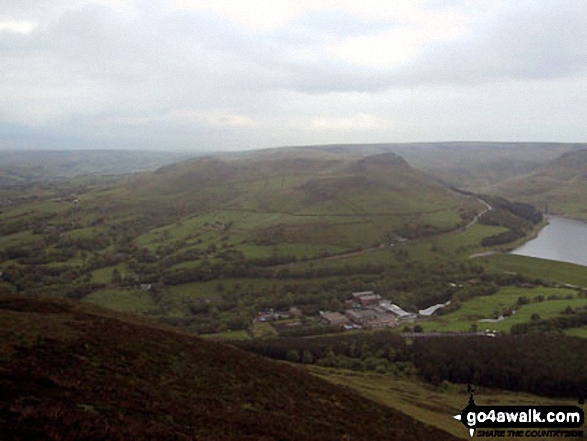 Walk gm150 Great Dove Stone Rocks Stable Stones Brow (Hoarstone Edge) from Dove Stone Reservoir, Greenfield - Dick Hill from Alphin Pike