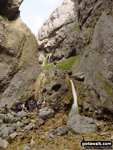 Walk ny122 Gordale Scar and Malham Cove via Shorkley Hill from Malham - Climbing Gordale Scar nr Malham Cove