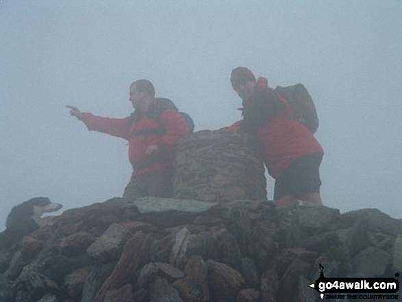 My Mates, Dickies And Paul on Snowdon Summit in Snowdonia Gwynedd Wales