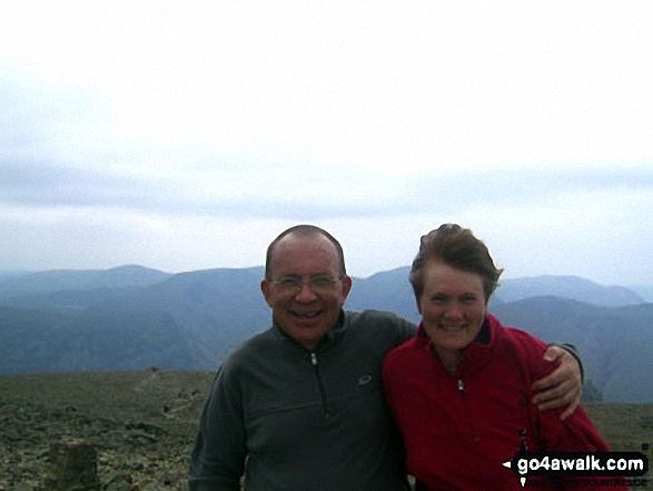 Walk c215 Scafell Pike from Seathwaite (Borrowdale) - Me and my wife Sue at the summit of Scafell Pike