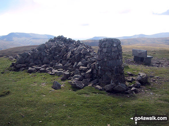 Walk c106 Carrock Fell, High Pike (Caldbeck), Hare Stones, Great Lingy Hill and Miller Moss from Stone Ends Farm - Trig Point, cairn and bench on the summit of High Pike (Caldbeck)