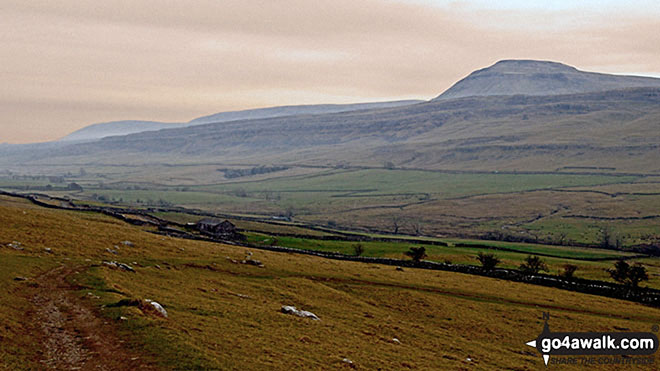 Walk ny154 Ingleborough and the Ingleton Waterfalls from Ingleton - Ingleborough from Beezley Falls at the upper end of The Ingleton Waterfalls Trail