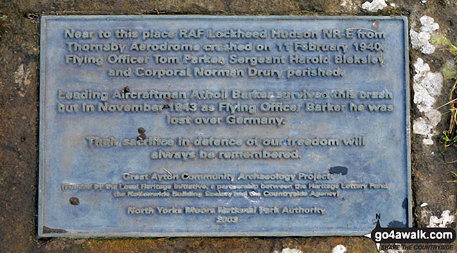 RAF Memorial Plaque near Captain Cook's Monument on Easby Moor