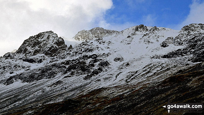 Walk c174 Glaramara and Great Gable from Seatoller (Borrowdale) - Looking up to a snowy Great Gable from Sty Head