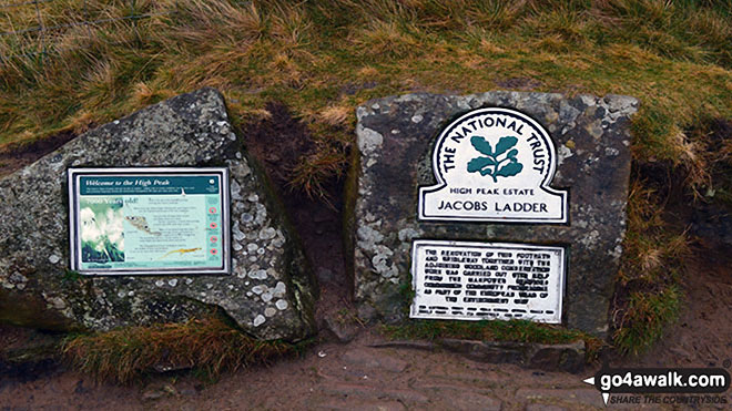 Walk d162 Brown Knoll (Edale), Lord's Seat (Rushup Edge) and Mam Tor via Jacob's Ladder from Edale - National Trust plaque at the bottom of Jacob's Ladder