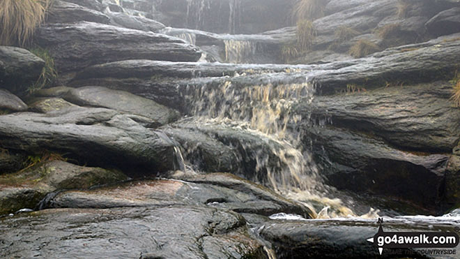 Walk d108 Edale Moor (Kinder Scout) and Crookstone Knoll (Kinder Scout) from Edale - Cascading water on a misty Kinder Scout