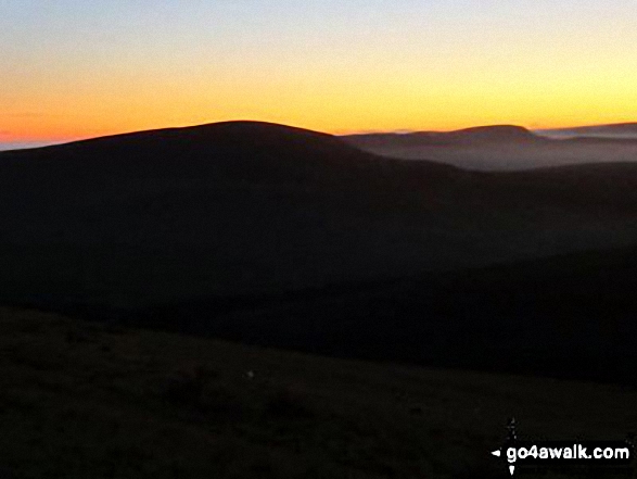 Walk po107 Y Gyrn, Corn Du and Pen y Fan from The Storey Arms Outdoor Centre - Corn Du and the Brecon Beacons from the summit of Pen y Fan just after sunset