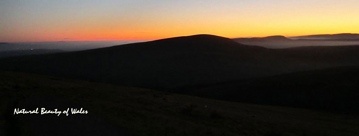 Corn Du and the Brecon Beacons from the summit of Pen y Fan just after sunset