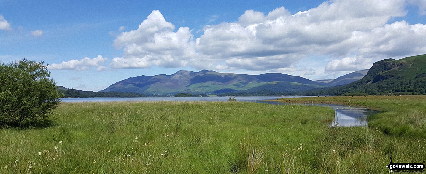 Walk c291 Cat Bells and High Spy from Hawes End - The Skiddaw massif along with Walla Crag (to the right) from the southern end of Derwent Water