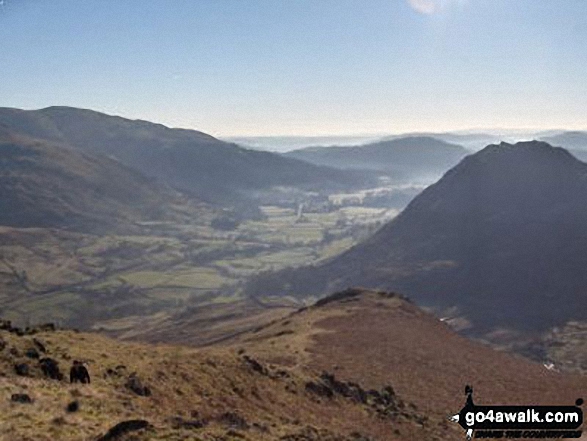 Early morning mist over Grasmere with Heron Pike (left) and Helm Crag (right) from Steel Fell (Dead Pike)