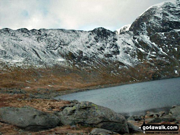 Striding Edge, Helvellyn and Red Tarn from below Swirral Edge