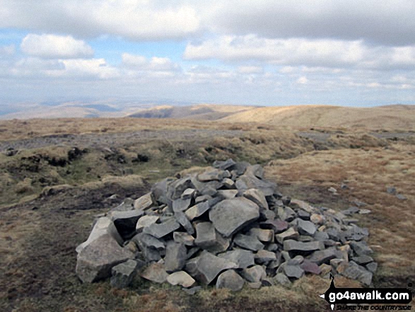 Walk c180 The Howgills from Low Carlingill Bridge - The cairn on the summit of Calders