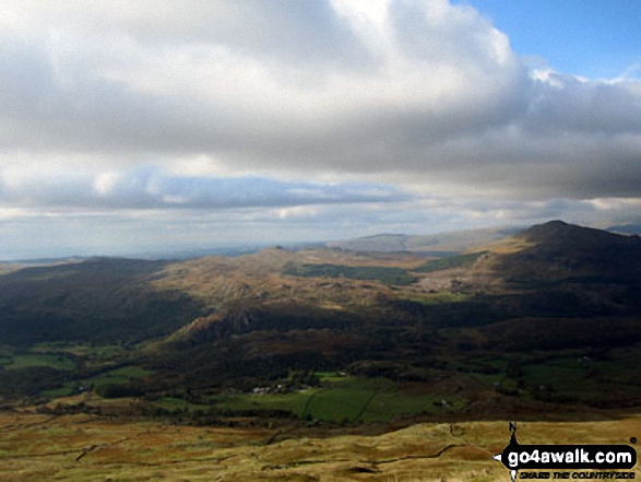 Walk c363 Caw (Dunnerdale Fells) Pikes (Caw), Green Pikes (Caw) and Walna Scar from Seathwaite (Duddon Valley) - Green Crag (Ulpha Fell) and Harter Fell (Eskdale) from White Maiden