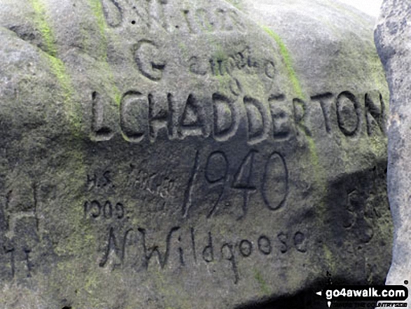 Walk d122 Bleaklow Head (Bleaklow Hill) and Higher Shelf Stones from the Snake Pass - War time Graffiti on Higher Shelf Stones