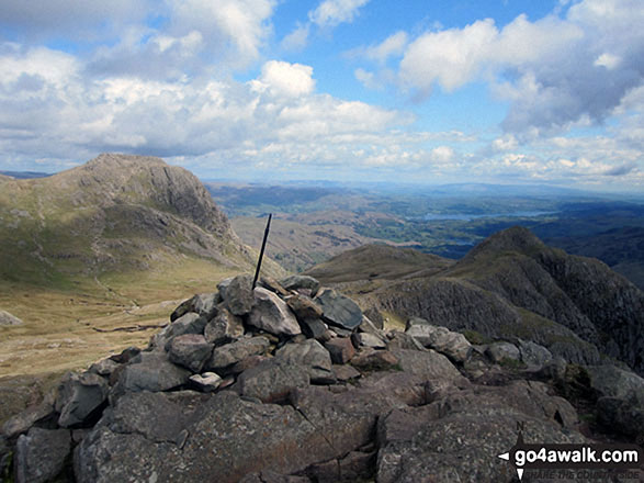 Harrison Stickle summit cairn complete with post