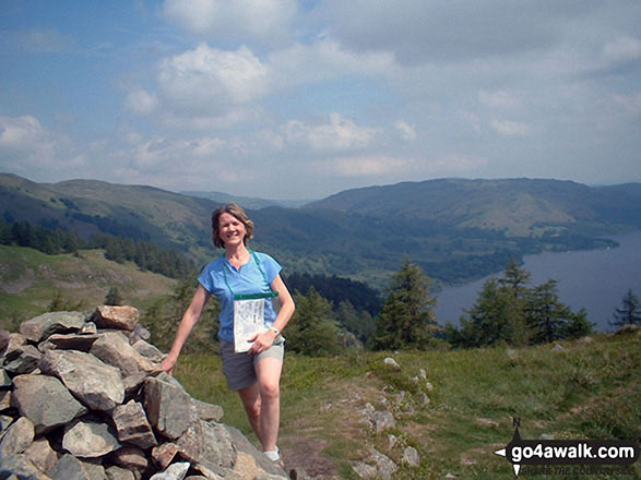 Me by the large cairn on the summit of Glenridding Dodd with Ullswater in the background