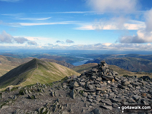 Walk c427 Helvellyn via Striding Edge from Patterdale - Catstye Cam and Ullswater from Helvellyn