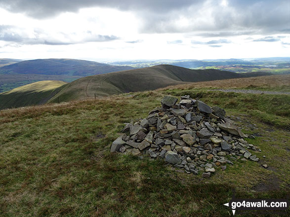 Walk c180 The Howgills from Low Carlingill Bridge - The cairn on the summit of Calders