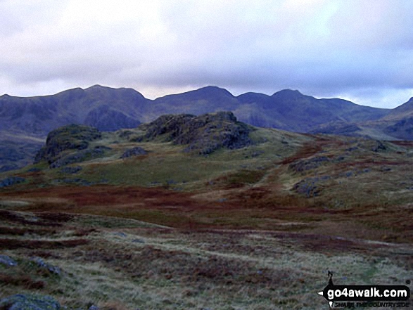 Slight Side and Sca Fell, Mickledore, Scafell Pike, Ill Crag, Great End and Esk Hause from Lingcove Bridge