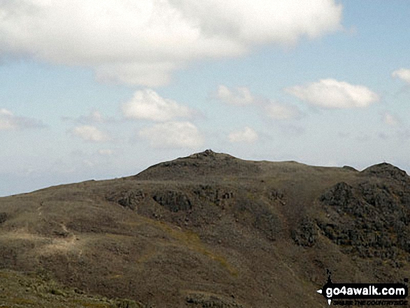 A crowded Scafell Pike summit from the summit of Sca Fell