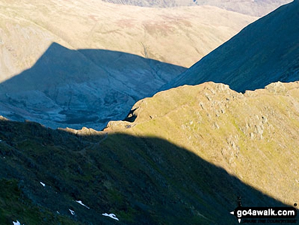 Walk c427 Helvellyn via Striding Edge from Patterdale - Walkers on Swirral Edge from the summit of Helvellyn