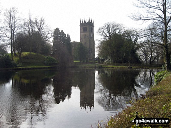 Walk ch128 Gawsworth from Oakgrove - Gawsworth Church across the lake in front of Gawsworth Old Hall