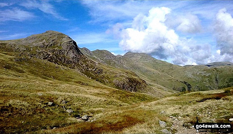 Great Knott, Crinkle Crags (South Top), Crinkle Crags (Long Top), Shelter Crags and Bow Fell from Browney Gill