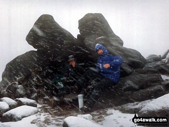 Walk d164 Barrow Stones, Grinah Stones, Bleaklow Stones and Bleaklow Head (Bleaklow Hill) from Woodhead - Me, Bradders and my nephew David during a snow blizzard on Bleaklow Head (Bleaklow Hill)