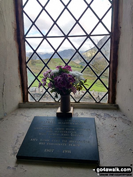 Plaque dedicated to Alfred Wainwright in Buttermere Church, Buttermere