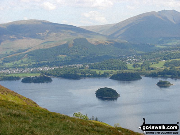 Walk c291 Cat Bells and High Spy from Hawes End - Derwent Water from Cat Bells (Catbells) with Latrigg (left) and Blencathra or Saddleback (right) beyond