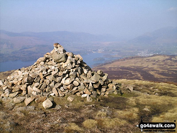 Derwent Water, Keswick, and Walla Crag from Bleaberry Fell summit cairn