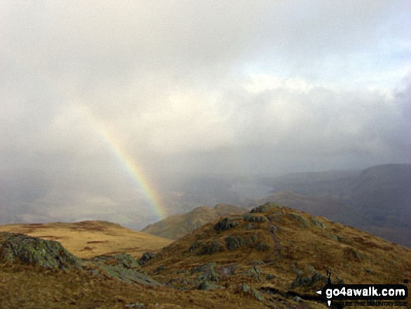 Walk c304 Beda Head and Place Fell from Howtown - Rainbow over Ullswater from the summit of Place Fell