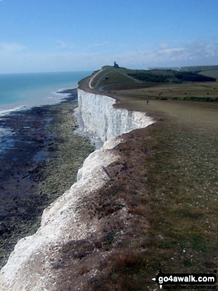 Walk es165 Beachy Head from East Dean Hill - The chalk cliffs and Belle Tout Lighthouse from Beachy Head