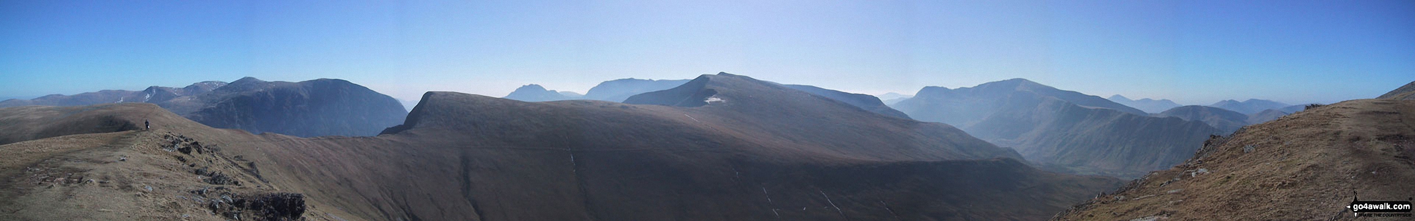 360 degree panorama featuring Carnedd Dafydd, Foel-Goch (foreground), Tryfan and Glyder Fach, Y Garn (foreground), Crib Goch and Snowdon (Yr Wyddfa) from the summit of Elidir Fawr